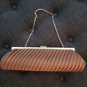 BROWN PLEATED SATIN CLUTCH